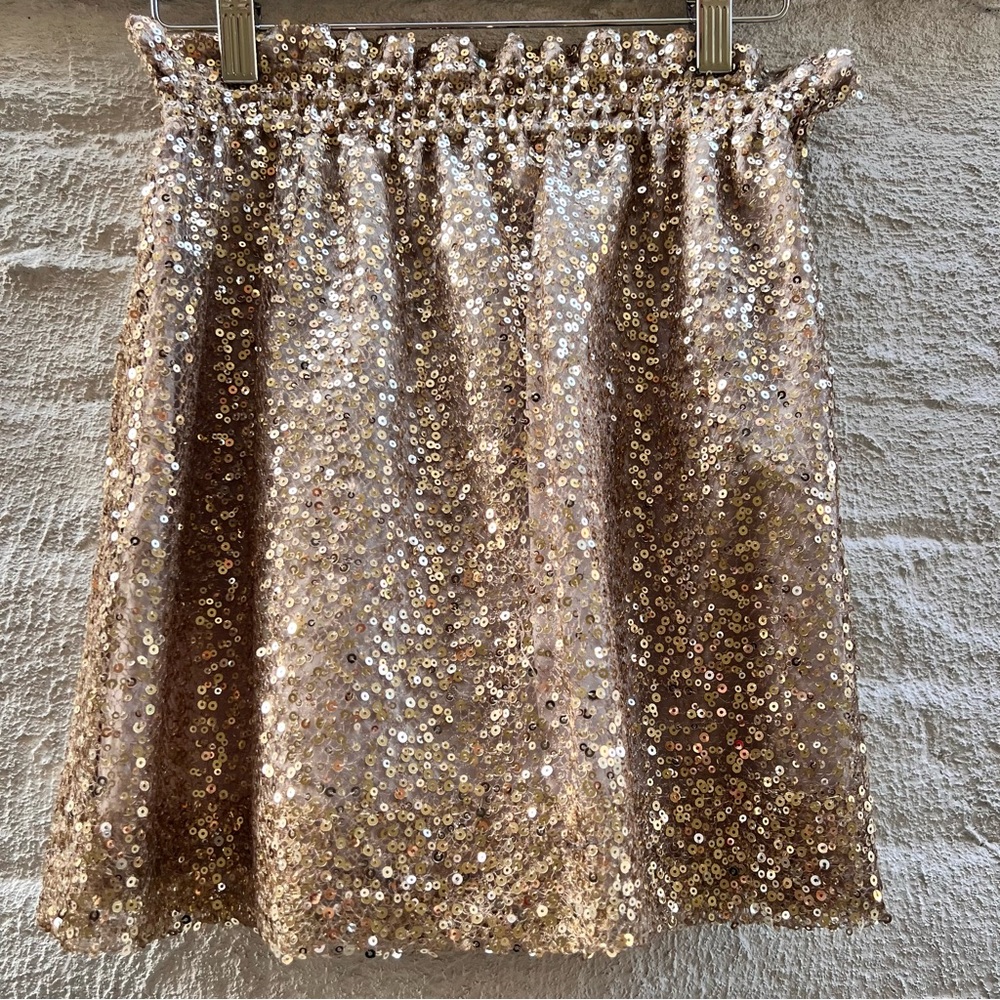 J.Crew Gold Sequin Mini Skirt Sz 2 Lined Elastic Waist